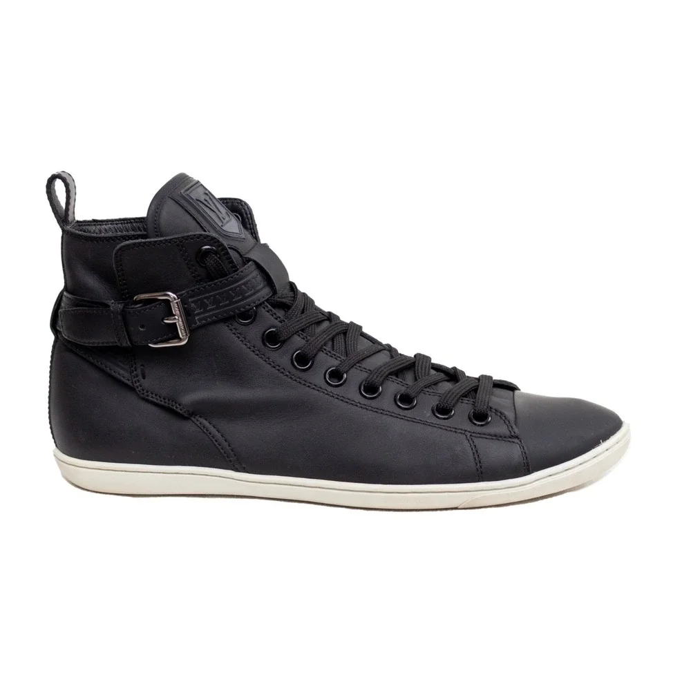Louis Vuitton Falcon High Top Sneakers Black Leather LV Strap Trainers UK 8 US 9 - Picture 3 of 13